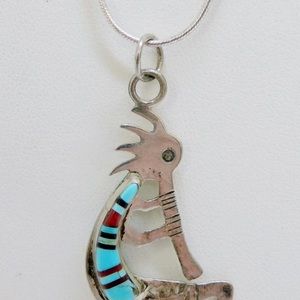 Vintage Sterling Silver and Turquoise Kokopelli doublesided pendant